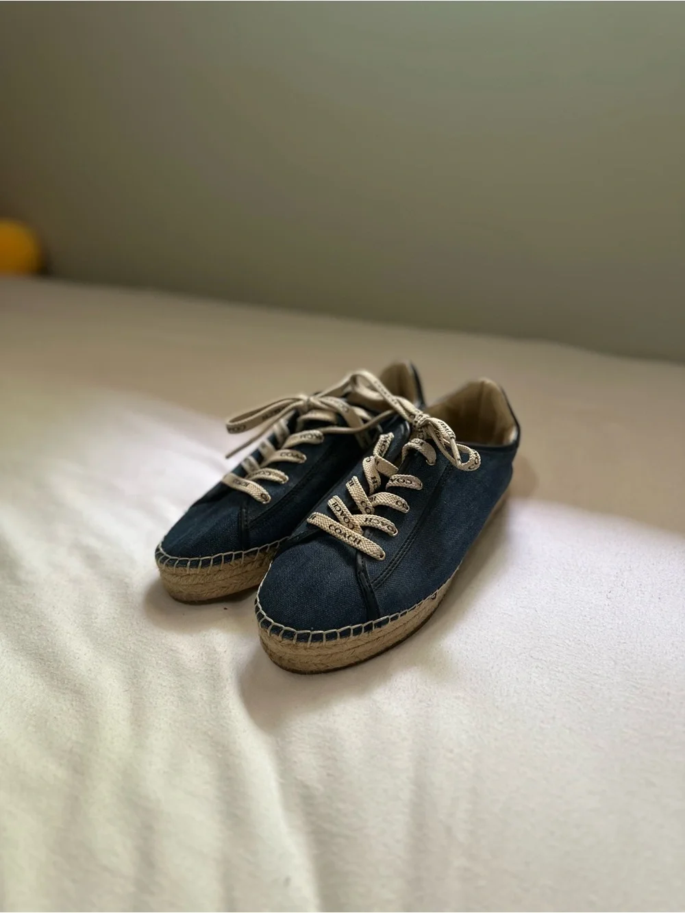 Coach Navy Denim Espadrille Sneakers with Cream Laces